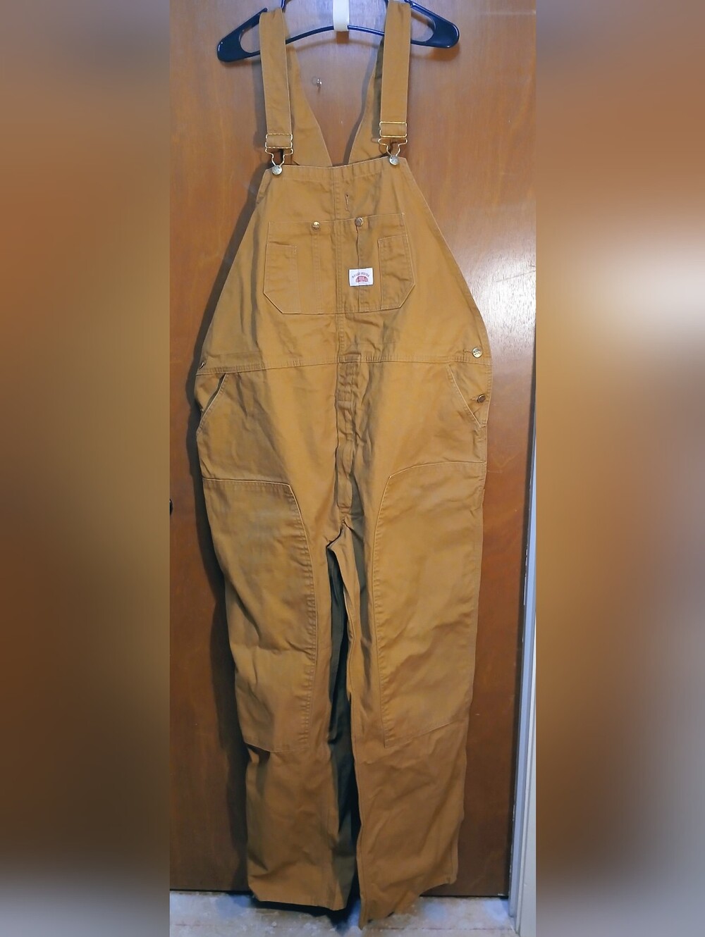 Vintage Round House Double Knee Bib Brown Overalls Mens 46x34 USA Workwear